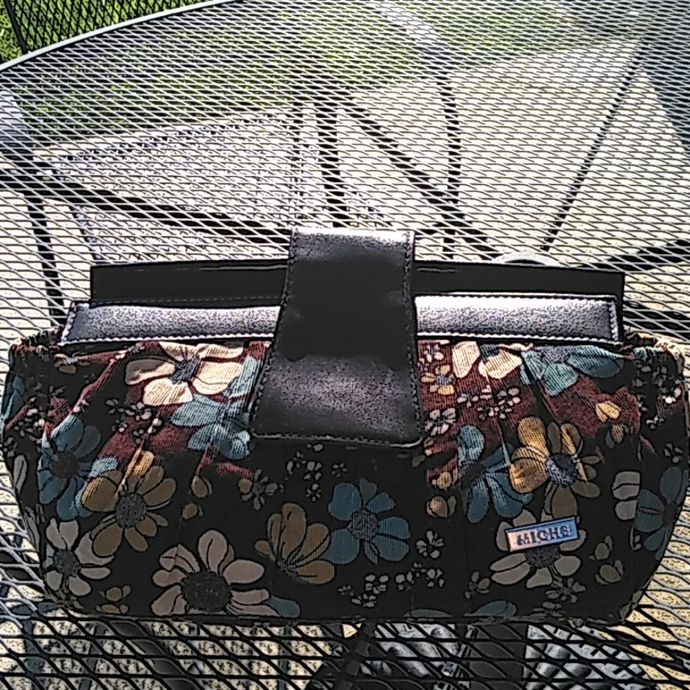 Floral Quilted Canvas Tote — Brown Trim, Multi‑Color Flowers